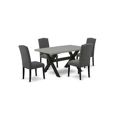 East West Furniture 5-Pc Kitchen Table Set - 4 Dining Room Chairs and 1 Modern Rectangular Cement Dining Room Table Top with High Stylish Chair Back