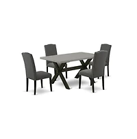 East West Furniture 5-Pc Kitchen Table Set - 4 Dining Room Chairs and 1 Modern Rectangular Cement Dining Room Table Top with High Stylish Chair Back