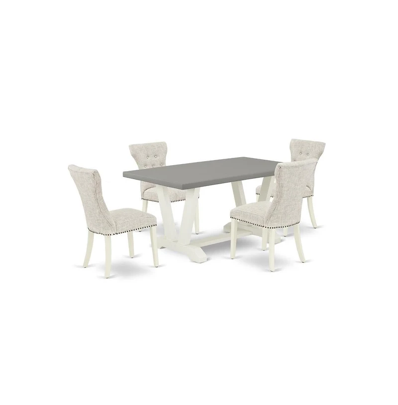 East West Furniture 5-Piece Modern Dining Table Set- 4 Dining Padded Chairs with Doeskin Linen Fabric Seat and Button Tufted Chair Back