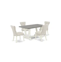 East West Furniture 5-Piece Modern Dining Table Set- 4 Dining Padded Chairs with Doeskin Linen Fabric Seat and Button Tufted Chair Back