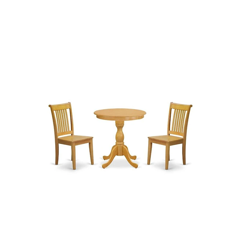 East West Furniture 3-Pc Modern Dining Room Table Set - 2 Wooden Dining Room Chairs and 1 Wood Dining Table (Oak Finish)