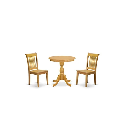 East West Furniture 3-Pc Modern Dining Room Table Set - 2 Wooden Dining Room Chairs and 1 Wood Dining Table (Oak Finish)