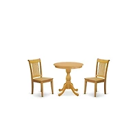 East West Furniture 3-Pc Modern Dining Room Table Set - 2 Wooden Dining Room Chairs and 1 Wood Dining Table (Oak Finish)