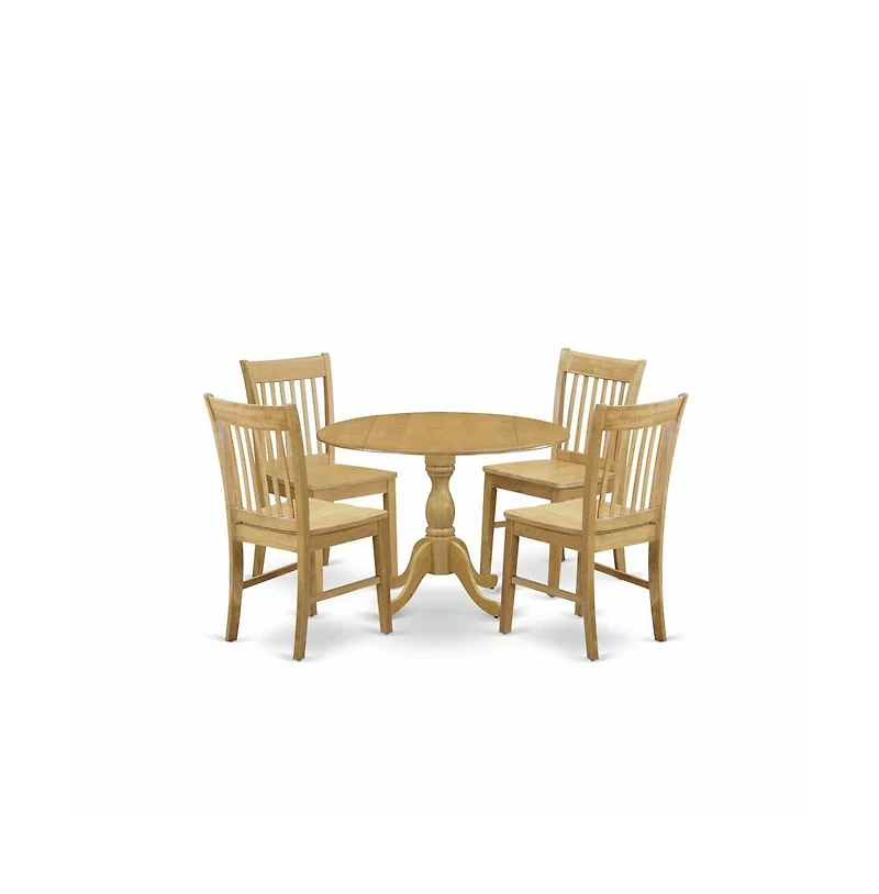 East West Furniture 5 Piece Dining Room Set - Oak Mid Century Modern Kitchen Table and 4 Oak Kitchen Chairs with Slatted Back - Oak Finish