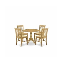 East West Furniture 5 Piece Dining Room Set - Oak Mid Century Modern Kitchen Table and 4 Oak Kitchen Chairs with Slatted Back - Oak Finish