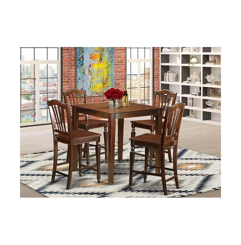 East West Furniture 5 Pc pub Table set - Kitchen dinette Table and 4 Kitchen bar stool.