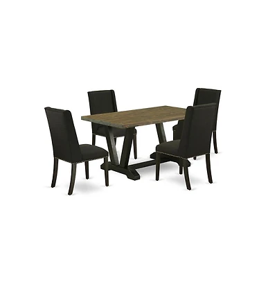 East West Furniture 5-Piece kitchen table set Included 4 kitchen parson chairs Upholstered Seat and Stylish Chair Back and Rectangular Dining Table wi