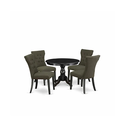 East West Furniture 5 Piece Dining Set - Black Breakfast Table and 4 Dark Gotham Grey Linen Fabric Dining Chairs Button Tufted Back with Nail Heads