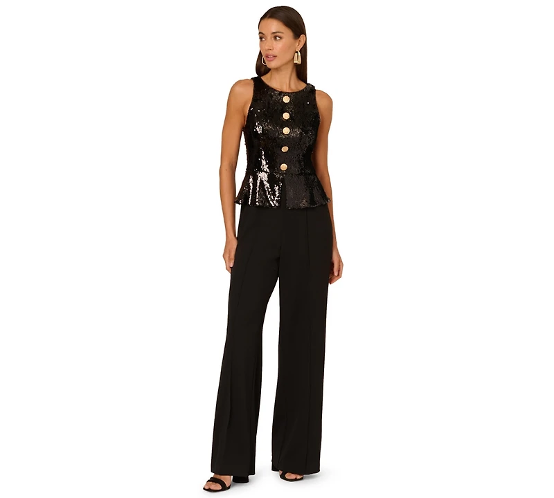 Adrianna Women's Crew Neck Sequin Bodice Wide-Leg Jumpsuit
