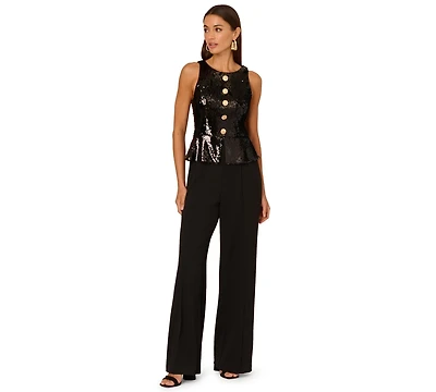 Adrianna Women's Crew Neck Sequin Bodice Wide-Leg Jumpsuit