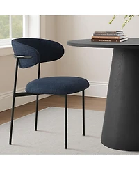 Maison Boucle 3-Piece 35" Round Black Dining Table Set with Cone Base and 2 Blue Upholstered Boucle Curved Back Chairs, Modern Small Space Dining-Mais