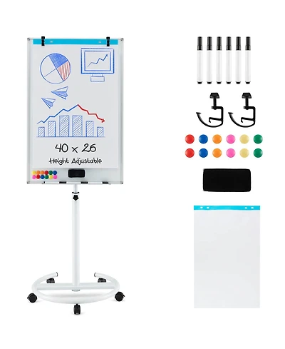Mobile Whiteboard 40" x 26" Height Adjustable Magnetic Dry Erase Board with Stand