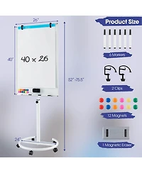 Mobile Whiteboard 40" x 26" Height Adjustable Magnetic Dry Erase Board with Stand