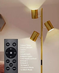 Sugift Modern 3-Head Adjustable Floor Lamp with Independent Switches, Led Bulbs Included, Tall Standing Lamp