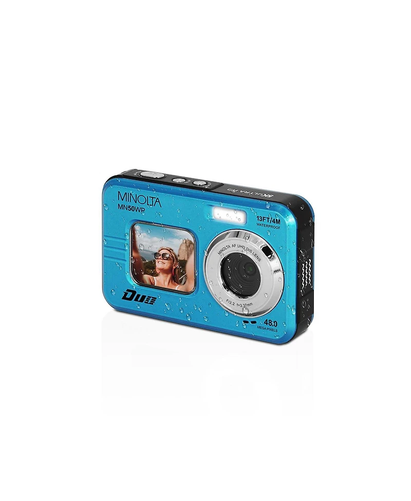 Minolta Minolta Duo MN50WP 48 Mp Af 5K Ultra Hd Waterproof Digital Camera with Dual Front & Rear Lcd, Blue