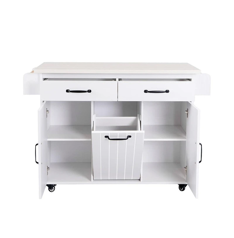 Maison Boucle Rolling Kitchen Island with Drop Leaf and Trash Can Storage, Mobile Cart with Drawers & Cabinets for Small Kitchens-Maison Boucle