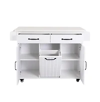 Maison Boucle Rolling Kitchen Island with Drop Leaf and Trash Can Storage, Mobile Cart with Drawers & Cabinets for Small Kitchens-Maison Boucle