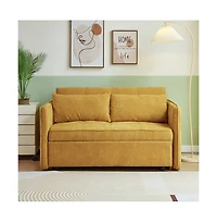 Maison Boucle Chenille Sleeper Loveseat, Yellow Pull-Out Sofa Bed with Adjustable Armrests for Small Spaces & Guest Room-Maison Boucle