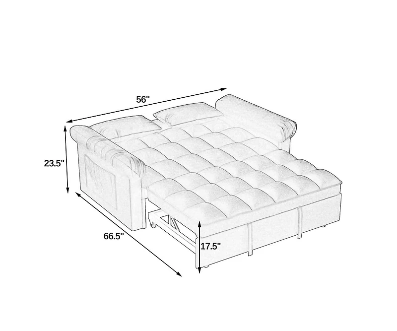 Maison Boucle Pull-Out Sleeper Loveseat Sofa, Compact Convertible Couch Bed with Adjustable Backrest & Side Pocket for Small Spaces-Maison
