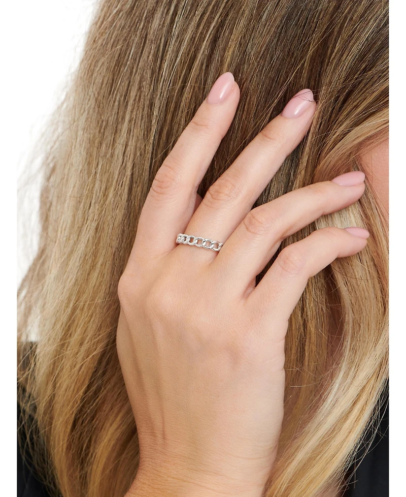 Devata Curb Link Ring Rhodium Plated Sterling Silver, 9