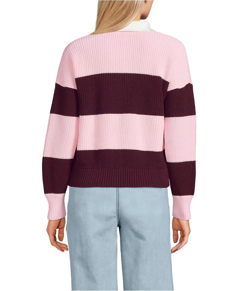 Lands' End Women's Petite Drifter Rugby with Woven Collar Sweater