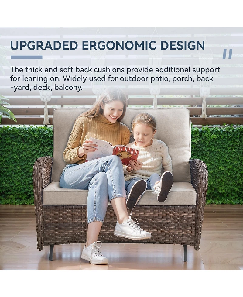 Gymojoy SleekArm 2-Person Wicker Rocking Bench Outdoor Glider Patio Rattan Loveseat with Olefin Cushions