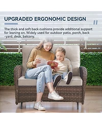 Gymojoy SleekArm 2-Person Wicker Rocking Bench Outdoor Glider Patio Rattan Loveseat with Olefin Cushions