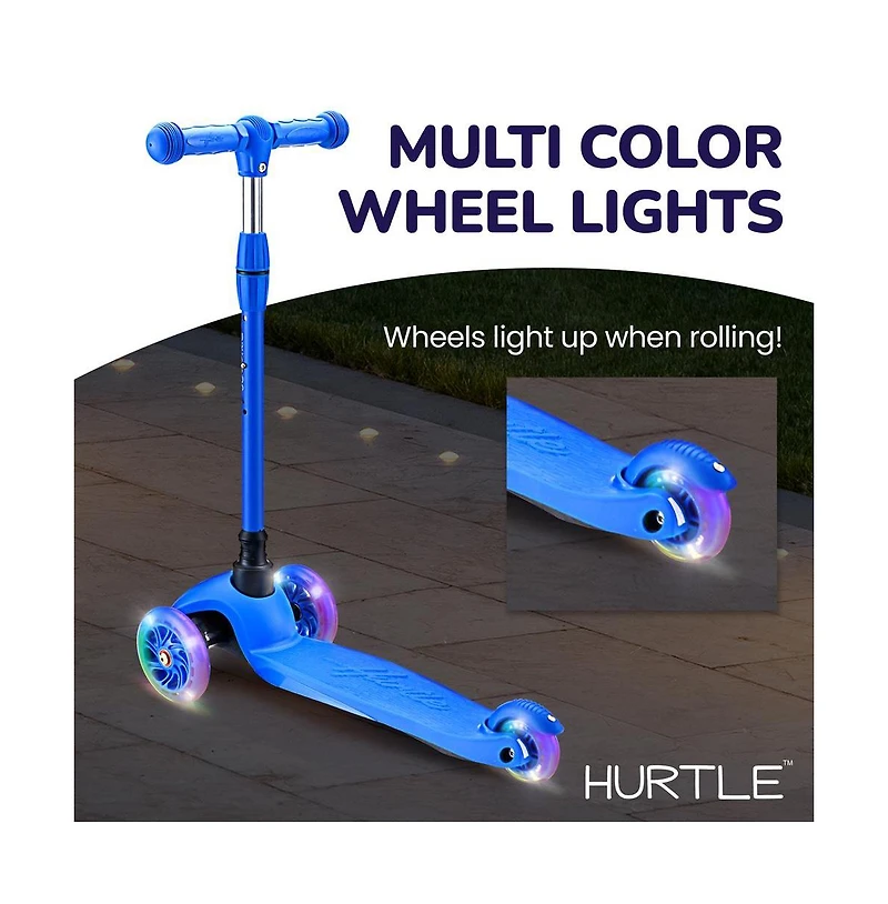 Lightweight and Adjustable Mini Kickboard Scooter with Led Light Wheel for Kids (Blue)