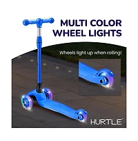 Lightweight and Adjustable Mini Kickboard Scooter with Led Light Wheel for Kids (Blue)