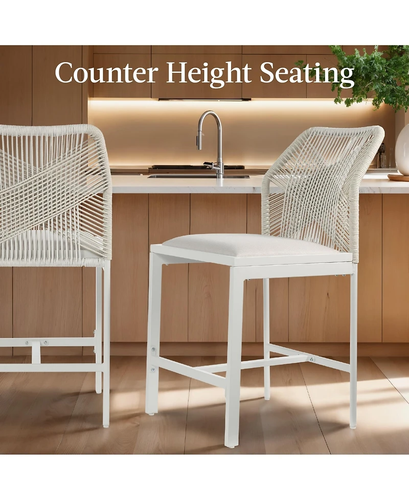 Best Choice Products Set of 2 Indoor Outdoor Counter Height Barstools w/ All-Weather Rope & Aluminum
