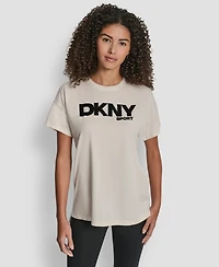 Dkny Women's Flocked Logo Drop Shoulder T-Shirt