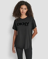 Dkny Women's Flocked Logo Drop Shoulder T-Shirt