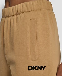Dkny Women's Flocked Logo Boyfriend Open Leg Pants