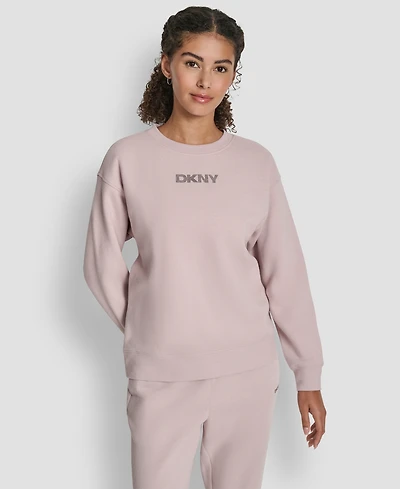 Dkny Women's Rhinestone Logo Long Line Crewneck Sweatshirt