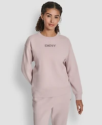 Dkny Women's Rhinestone Logo Long Line Crewneck Sweatshirt