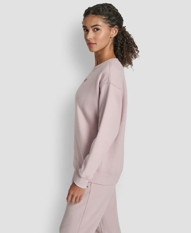 Dkny Women's Rhinestone Logo Long Line Crewneck Sweatshirt