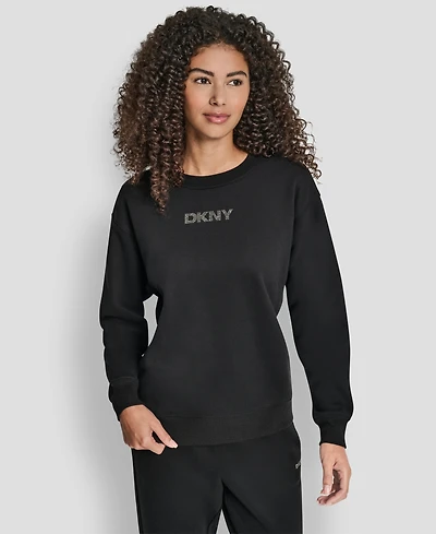 Dkny Women's Rhinestone Logo Long Line Crewneck Sweatshirt