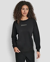 Dkny Women's Rhinestone Logo Long Line Crewneck Sweatshirt