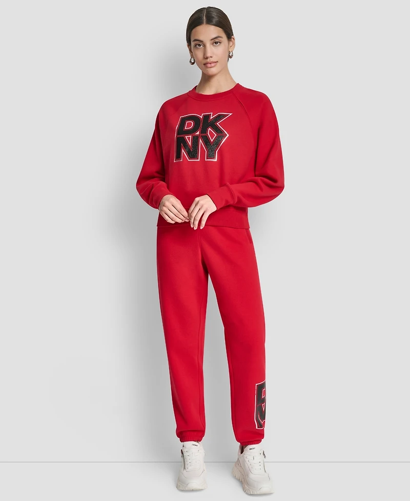 Dkny Women's Mixed Metal Stacked Glitter Logo Jogger