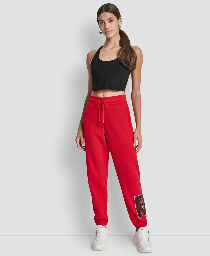 Dkny Women's Mixed Metal Stacked Glitter Logo Jogger