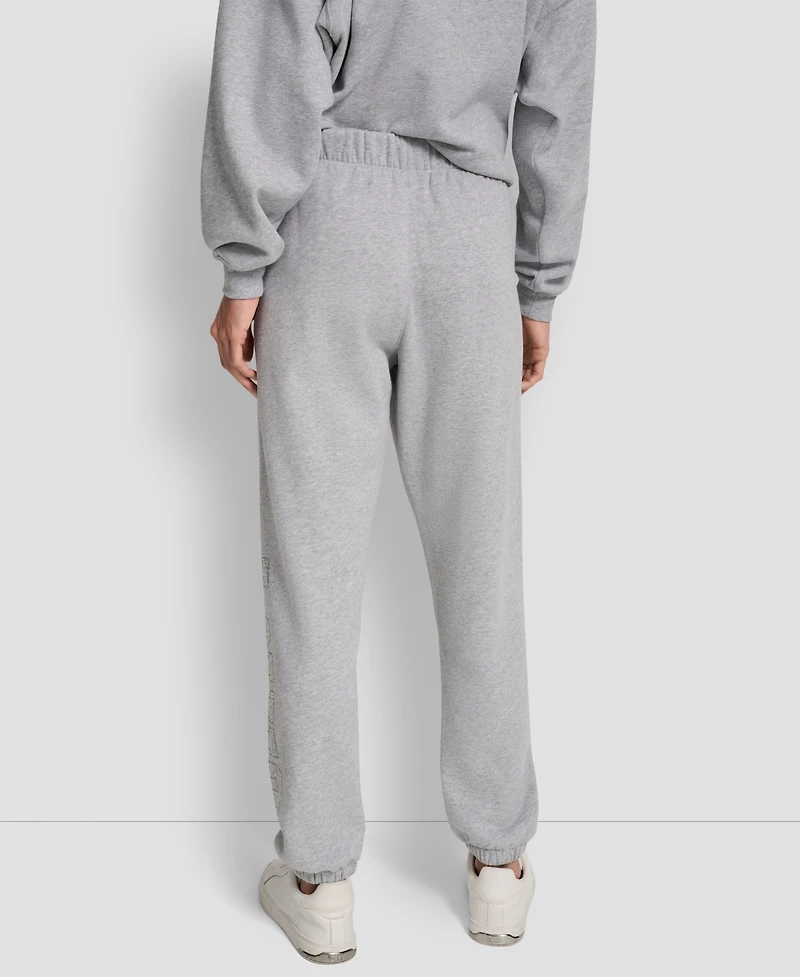 Dkny Women's Exploded Rhinestone Varsity Logo High Rise Relaxed Jogger