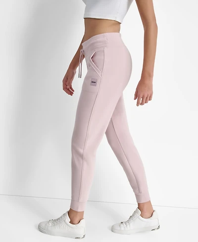 Dkny Women's Tonal Logo Patch Rib Trim Side Pockets Jogger