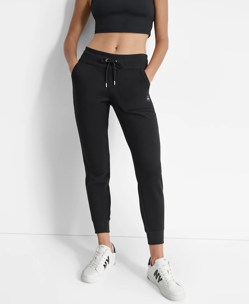 Dkny Women's Tonal Logo Patch Rib Trim Side Pockets Jogger
