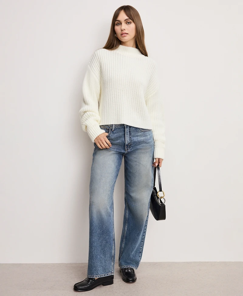 Good American Women's Chunky Knit Mock Neck Sweater
