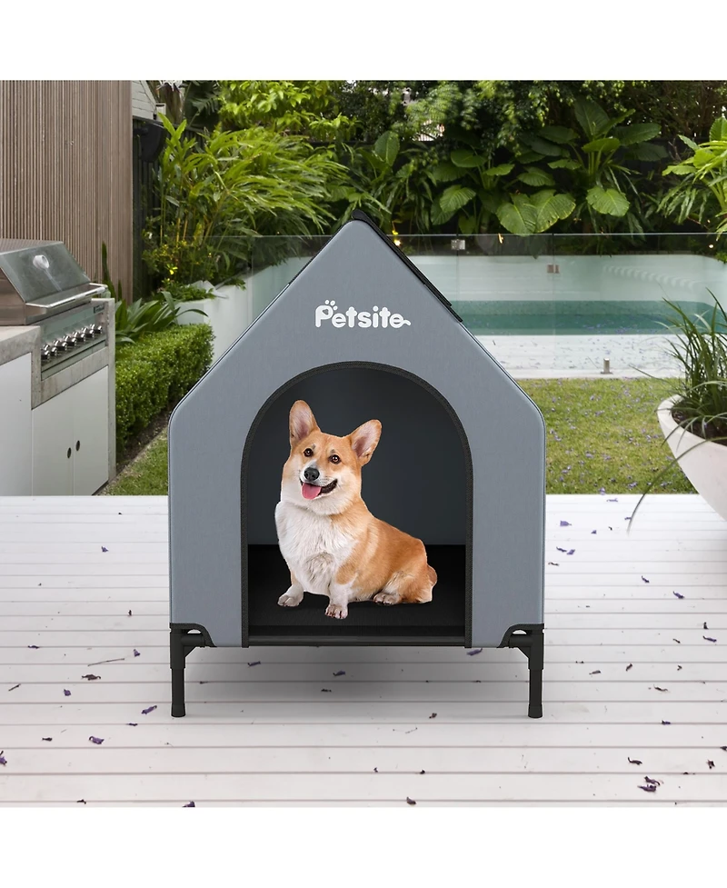Gymax 36'' Elevated Dog House for Small Breeds Large Pet House w/ Ventilated Windows