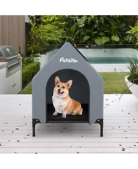 Gymax 36'' Elevated Dog House for Small Breeds Large Pet House w/ Ventilated Windows