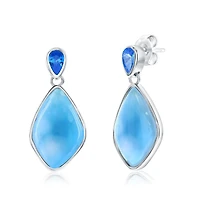 Caribbean Treasures Sterling Silver, Marquise Shaped Larimar & Blue Cz Earrings