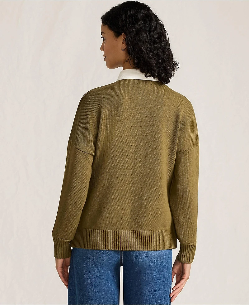 Lands' End Women's Drifter Jacquard Rugby with Woven Collar Sweater