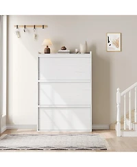 gaomon Shoe Cabinet with 3 Flip Drawers, Modern Shoe Rack Storage Organizer with 3-Tier Adjustable Shelves,Shoe Cabinet for Entryway,Living Room,White