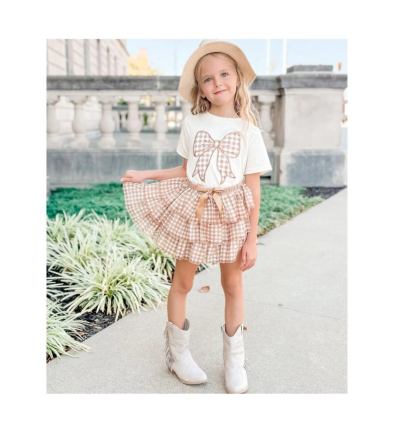 Sweet Wink Baby Girls Gingham Bow Patch Short Sleeve T-Shirt